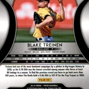 2019 Prizm Baseball #100 Blake Treinen Oakland A's RC Rookie Card Official MLBPA Trading Card From Panini