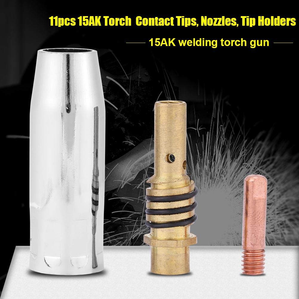 Zerone Nozzles Contact Tips, 11pcs Nozzles Contact Tips Holders MIG Welder Consumable Accessory Fit for 15AK Torch Gun