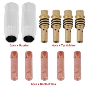 Zerone Nozzles Contact Tips, 11pcs Nozzles Contact Tips Holders MIG Welder Consumable Accessory Fit for 15AK Torch Gun