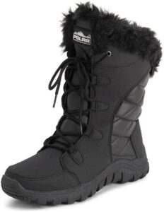 polar womens quilted faux fur cuff winter duck rubber sole durable snow rain outdoor boots - black leather - eu40/us9 - yc0654