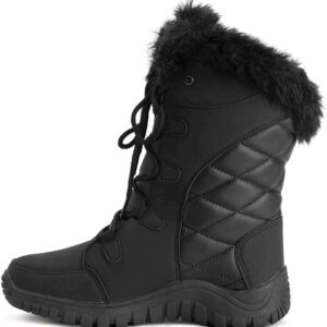 POLAR Womens Quilted Faux Fur Cuff Winter Duck Rubber Sole Durable Snow Rain Outdoor Boots - Black Leather - EU40/US9 - YC0654