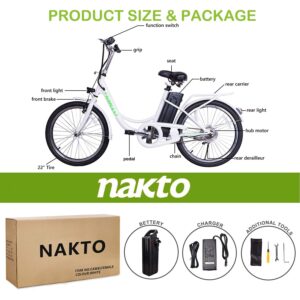 NAKTO 22" Electric Bike 250W Electric Bicycle Sporting City Ebike for Female with 36V 10Ah Lithium Battery