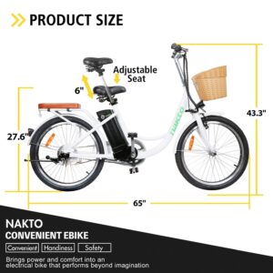 NAKTO 22" Electric Bike 250W Electric Bicycle Sporting City Ebike for Female with 36V 10Ah Lithium Battery