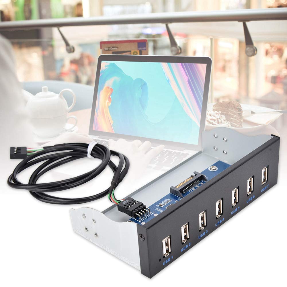 Tosuny Front Panel USB 2.0 Hub 7 Port 5.25 inch Lossless Data Transmission USB Hub Drive Panel for Scanner Typewriter Digital Camera Speaker Mouse