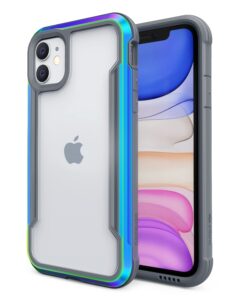 raptic shield for iphone 11 case, shockproof protective clear case, military 10ft drop tested, durable aluminum frame, anti-yellowing technology case for iphone 11, iridescent