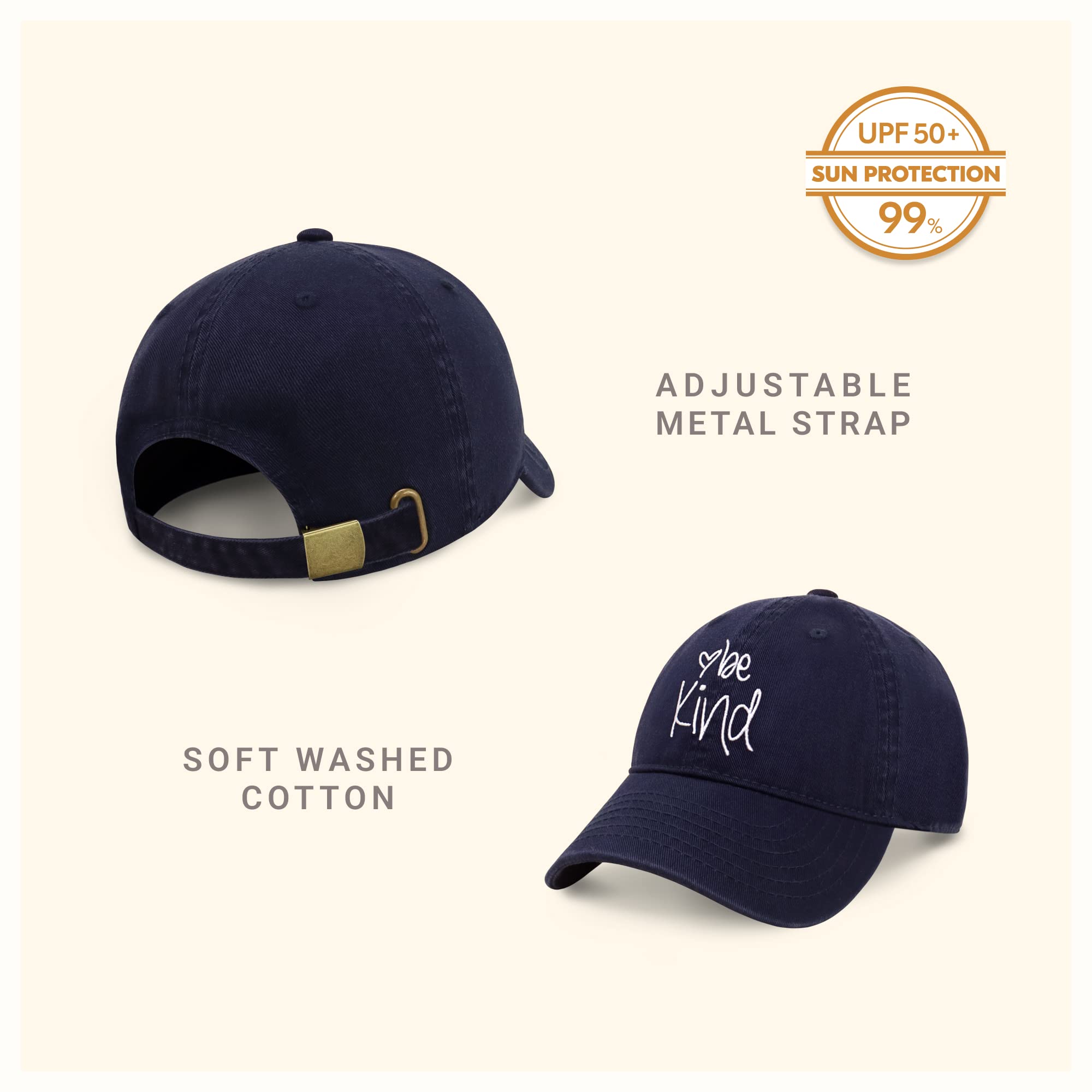 CHOK.LIDS Be Kind Trendy Womens Baseball Cap Unisex Fashion Cotton Polo Style Fun Inspirational Saying Seasonal Outdoor Travel Headwear (Navy)