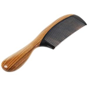 Onedor Buffalo Horn With Handmade 100% Natural Green Sandalwood Hair Combs - Anti-Static Sandalwood Scent Natural Hair Detangler Wooden Combs (Buffalo Horn Fine Tooth)