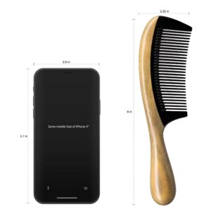 Onedor Buffalo Horn With Handmade 100% Natural Green Sandalwood Hair Combs - Anti-Static Sandalwood Scent Natural Hair Detangler Wooden Combs (Buffalo Horn Fine Tooth)