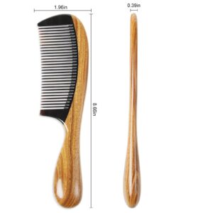 Onedor Buffalo Horn With Handmade 100% Natural Green Sandalwood Hair Combs - Anti-Static Sandalwood Scent Natural Hair Detangler Wooden Combs (Buffalo Horn Fine Tooth)