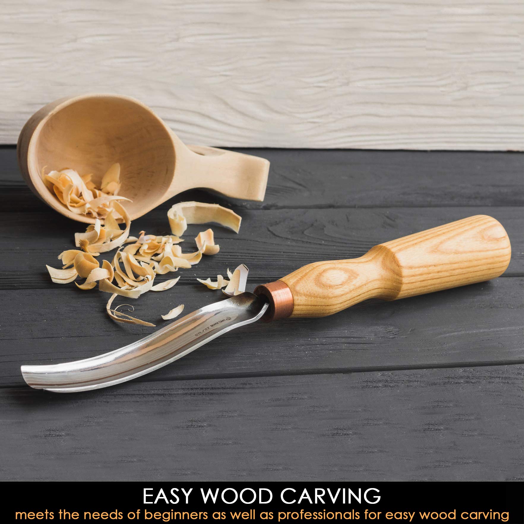 BeaverCraft Wood Carving Gouge 7L/22 Wood Carving Chisels Professional - Spoon Gouge, Cup Chisel Curved Chisel for Woodworking - Spoon Carving Knife Wood Whittling Knife - Bowl Spoon Carving Tools