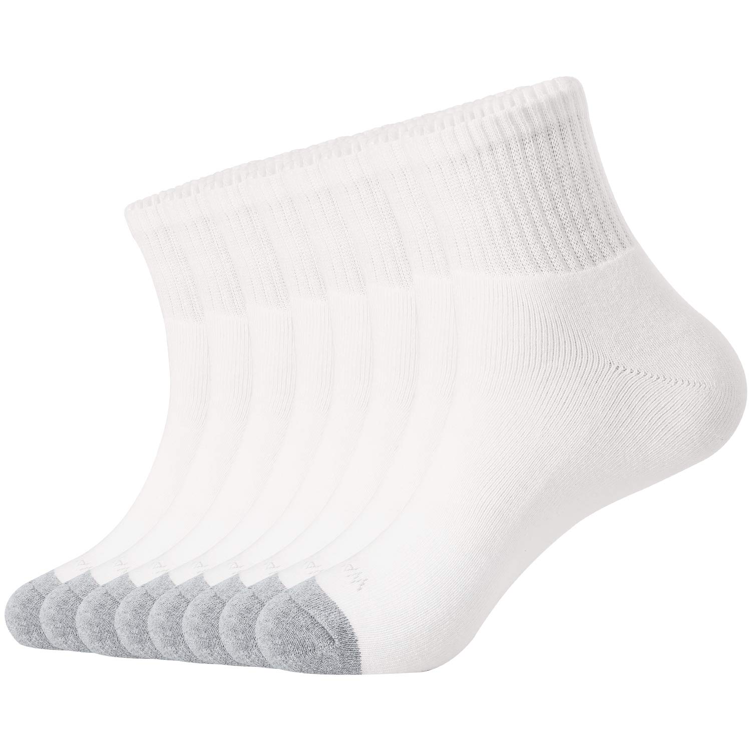 WANDER Men's Athletic Ankle Socks 3-8 Pairs Thick Cushion Running Socks for Men&Women Cotton Socks 7-9/9-12/12-15 (8 Pair A-white, Shoe Size: 9-12)