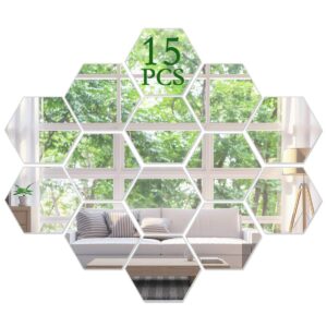 kimdaro mirror wall stickers non glass mirror plastic mirror 3d hexagon acrylic mirror wall decor self adhesive tiles (15 pcs)