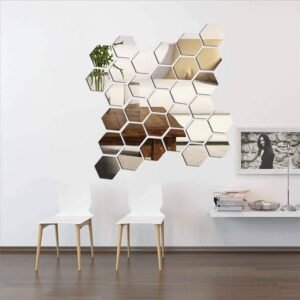 KimDaro Mirror Wall Stickers Non Glass Mirror Plastic Mirror 3D Hexagon Acrylic Mirror Wall Decor Self Adhesive Tiles (15 PCS)