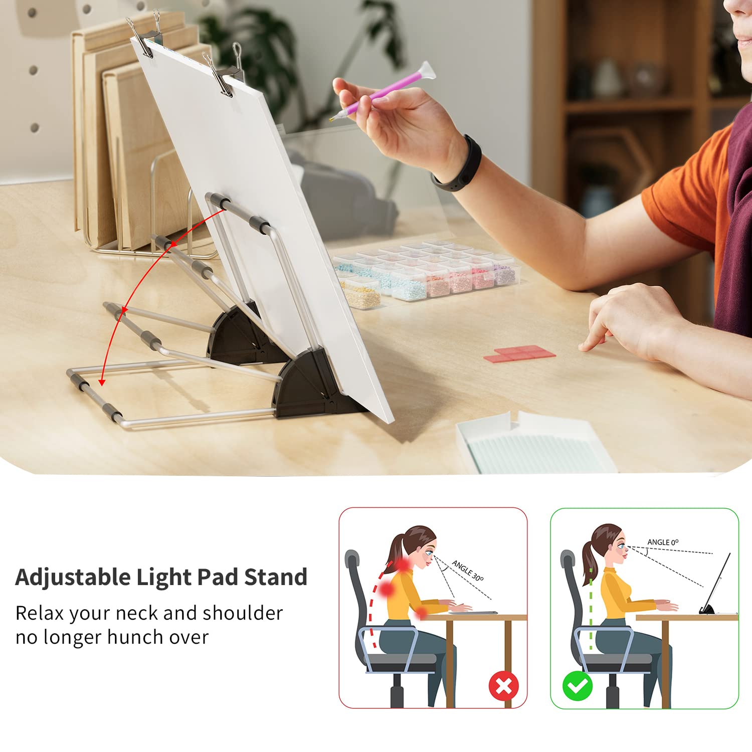 ARTDOT A4 LED Light Pad for Diamond Painting Kits for Adults, USB Powered Adjustable Brightness Diamond Art Light Board with Accessories