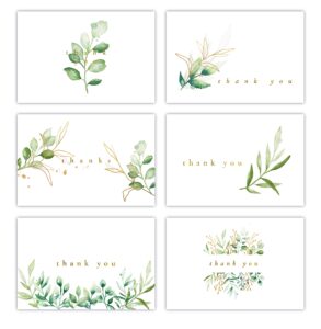 gooji 4x6 golden greenery thank you cards with envelopes (bulk 36-pack) | wedding thank you cards, bridal shower thank you cards, birthday party, baby shower, blank notes small business