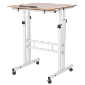 sogesfurniture Mobile Standing Desk Laptop Workstation on Wheels, Adjustable Computer Desk for Standing or Sitting, Oak 101-OK