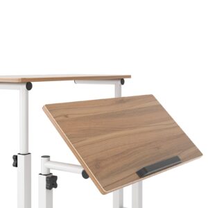 sogesfurniture Mobile Standing Desk Laptop Workstation on Wheels, Adjustable Computer Desk for Standing or Sitting, Oak 101-OK