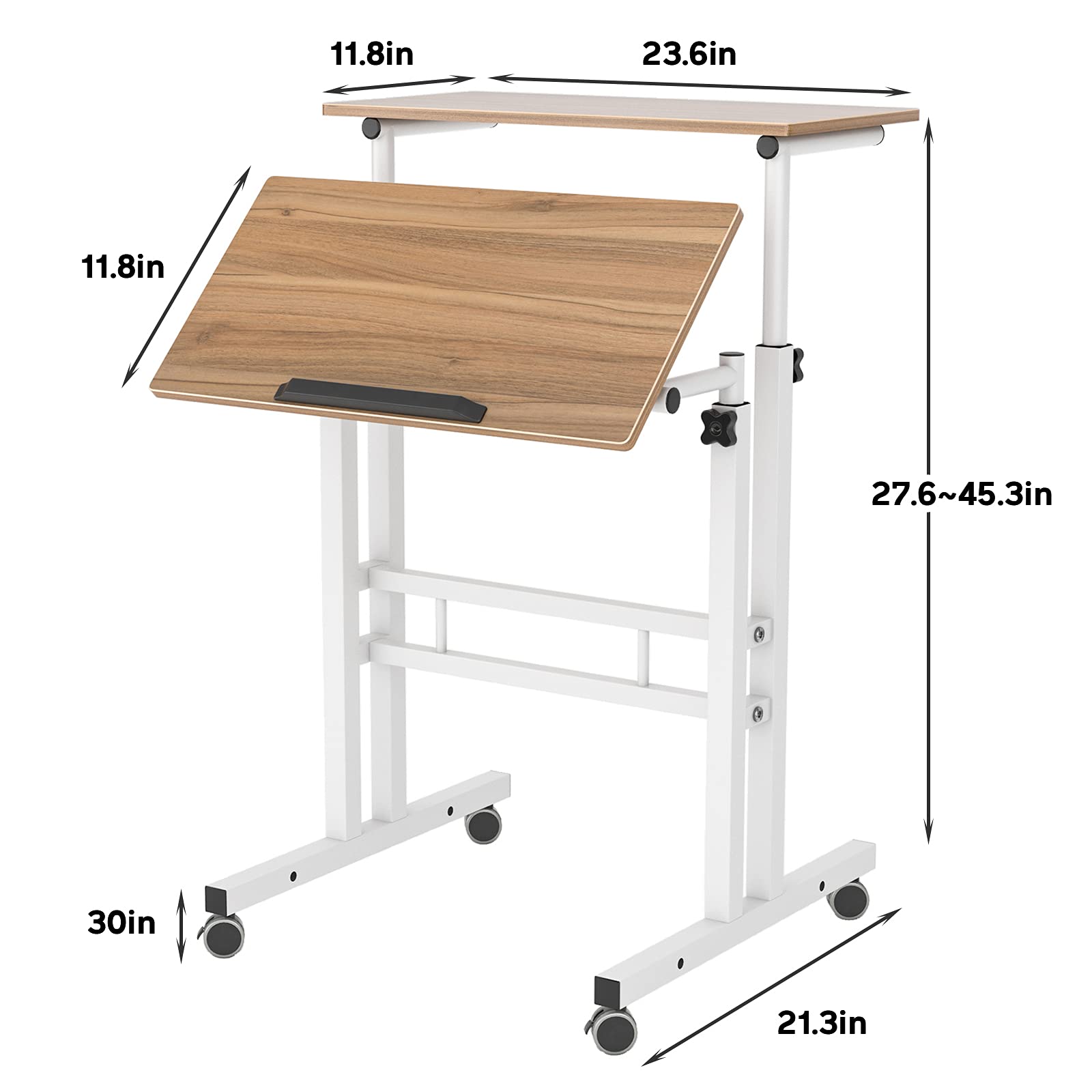 sogesfurniture Mobile Standing Desk Laptop Workstation on Wheels, Adjustable Computer Desk for Standing or Sitting, Oak 101-OK