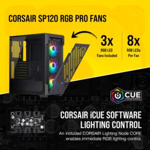 Corsair iCUE 220T RGB AIRFLOW Tempered Glass Mid-Tower Smart ATX Case - High Airflow - Three Included SP120 RGB PRO Fans - Black