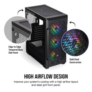 Corsair iCUE 220T RGB AIRFLOW Tempered Glass Mid-Tower Smart ATX Case - High Airflow - Three Included SP120 RGB PRO Fans - Black