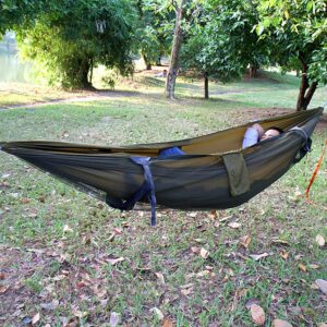 HongXingHai 3 in 1 Hammock with Mosquito Net and Rain Fly Outdoor Hammocks Tents for Camping (Green, L)