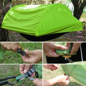 HongXingHai 3 in 1 Hammock with Mosquito Net and Rain Fly Outdoor Hammocks Tents for Camping (Green, L)