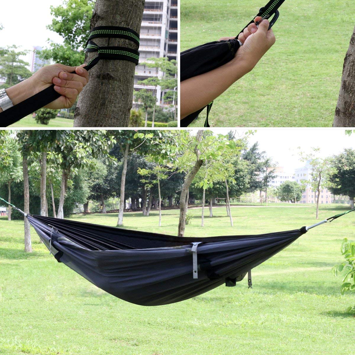 HongXingHai 3 in 1 Hammock with Mosquito Net and Rain Fly Outdoor Hammocks Tents for Camping (Green, L)