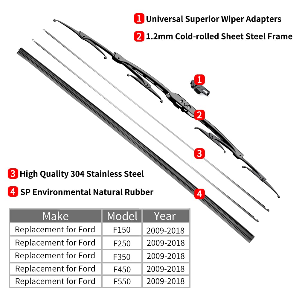 Replacement for Ford F150 F250 F350 F450 F550 Windshield Wiper Blades - 22"+22" Front Window Wiper - fit 2009-2018 Vehicles - OTUAYAUTO Factory Aftermarket