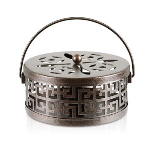 whiidoom metal mosquito coil holder with handle portable coil incense burner for home garden decorate (bronze)