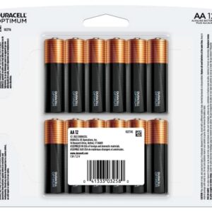 Duracell Optimum AA Batteries with Power Boost Ingredients, 12 Count Pack Double A Battery with Long-lasting Power, All-Purpose Alkaline AA Battery for Household and Office Devices