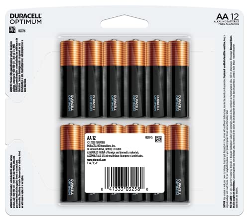 Duracell Optimum AA Batteries with Power Boost Ingredients, 12 Count Pack Double A Battery with Long-lasting Power, All-Purpose Alkaline AA Battery for Household and Office Devices