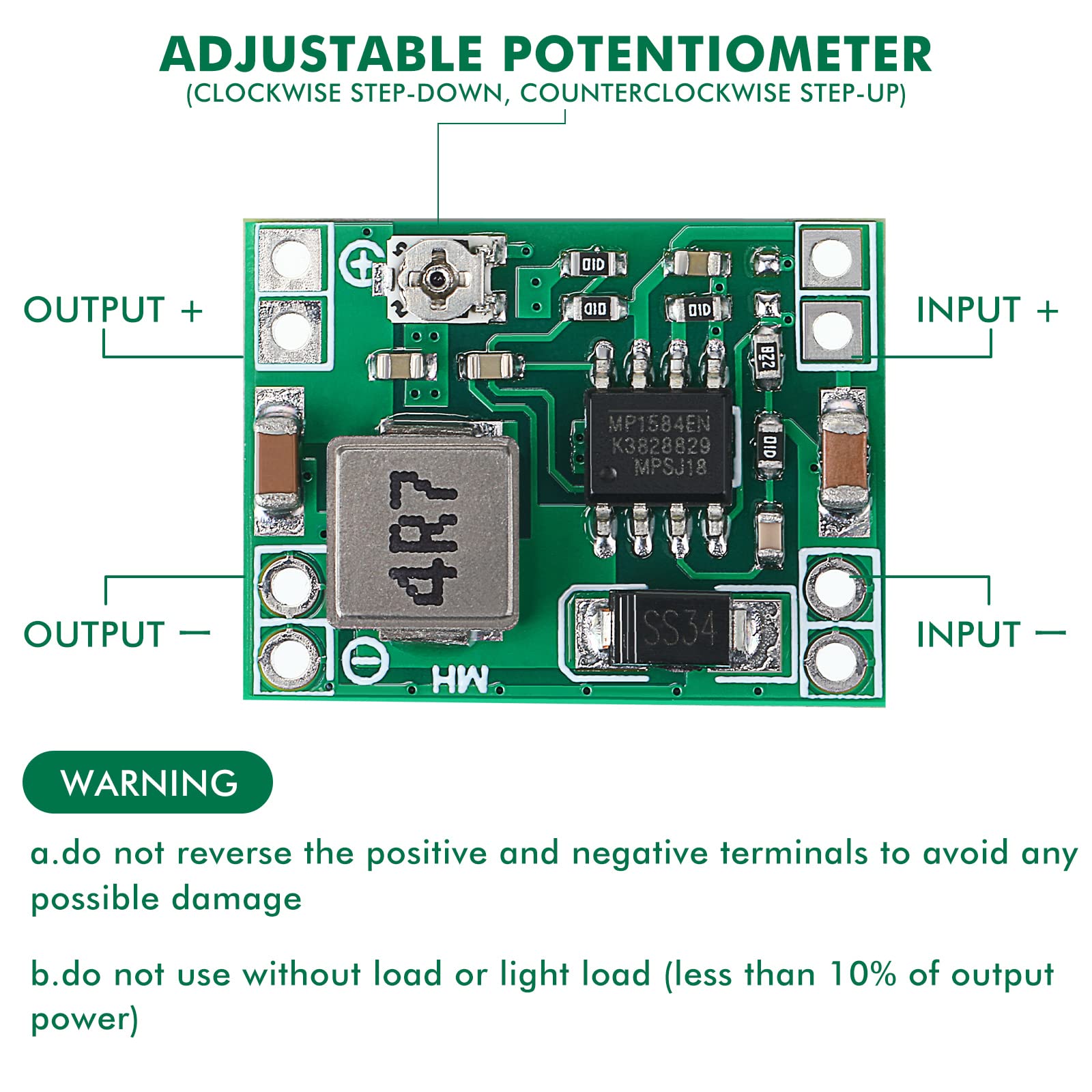 eBoot Mini MP1584EN DC-DC Buck Converter Adjustable Power Supply Module 24V to 12V 9V 5V 3V (12 Pack)