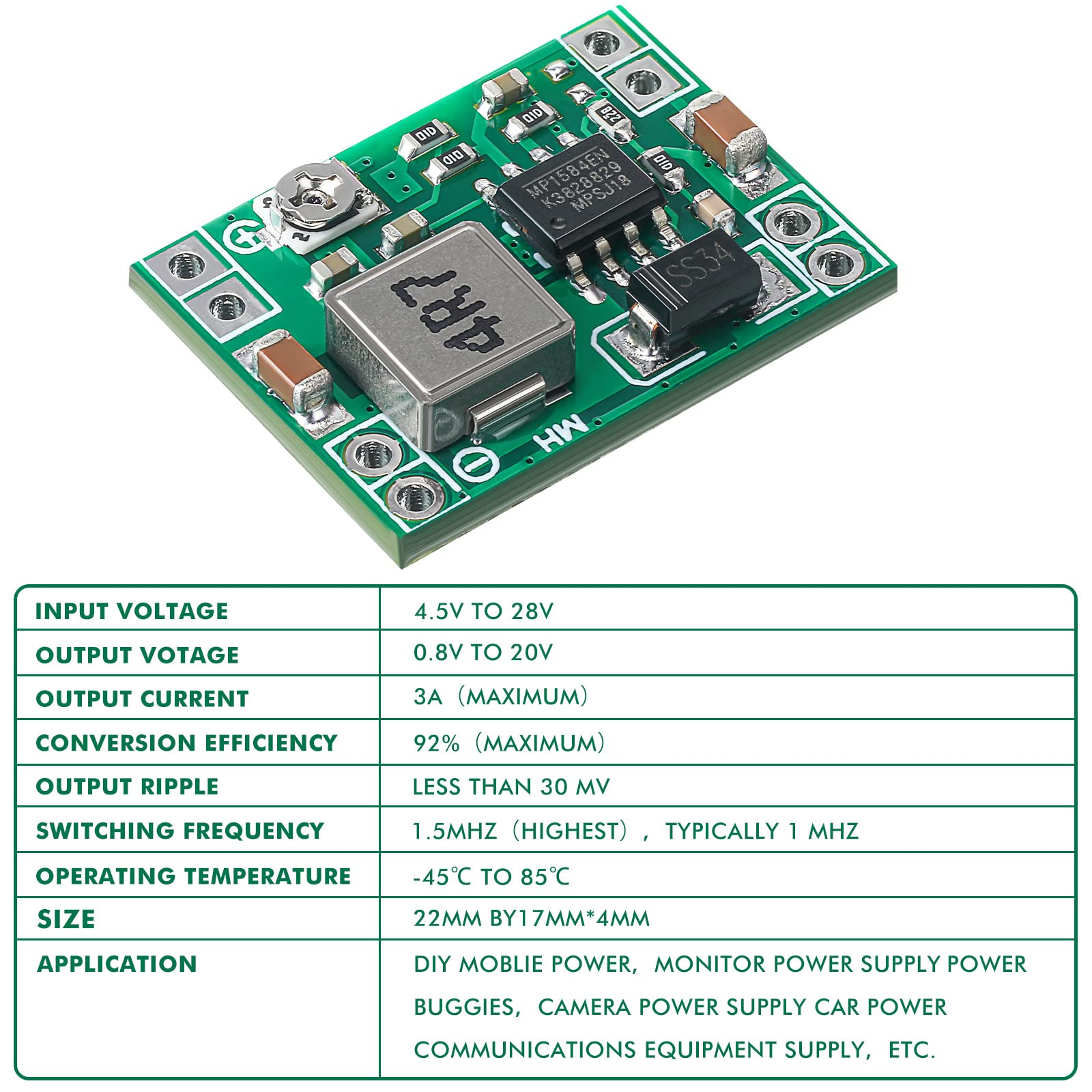 eBoot Mini MP1584EN DC-DC Buck Converter Adjustable Power Supply Module 24V to 12V 9V 5V 3V (12 Pack)