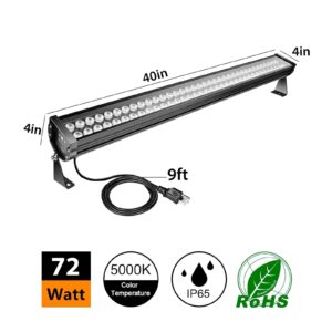 72W LED Wall Washer Light, 40" LED Light Bar, 120V 5000K Daylight White Linear Strip Light, IP65 Waterproof Outdoor Wall Washer Lighting for Landscape, Church, Ads, Yard, Garden