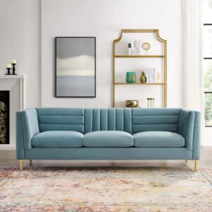 Modway Ingenuity Channel Tufted Performance Velvet Sofa, Light Blue