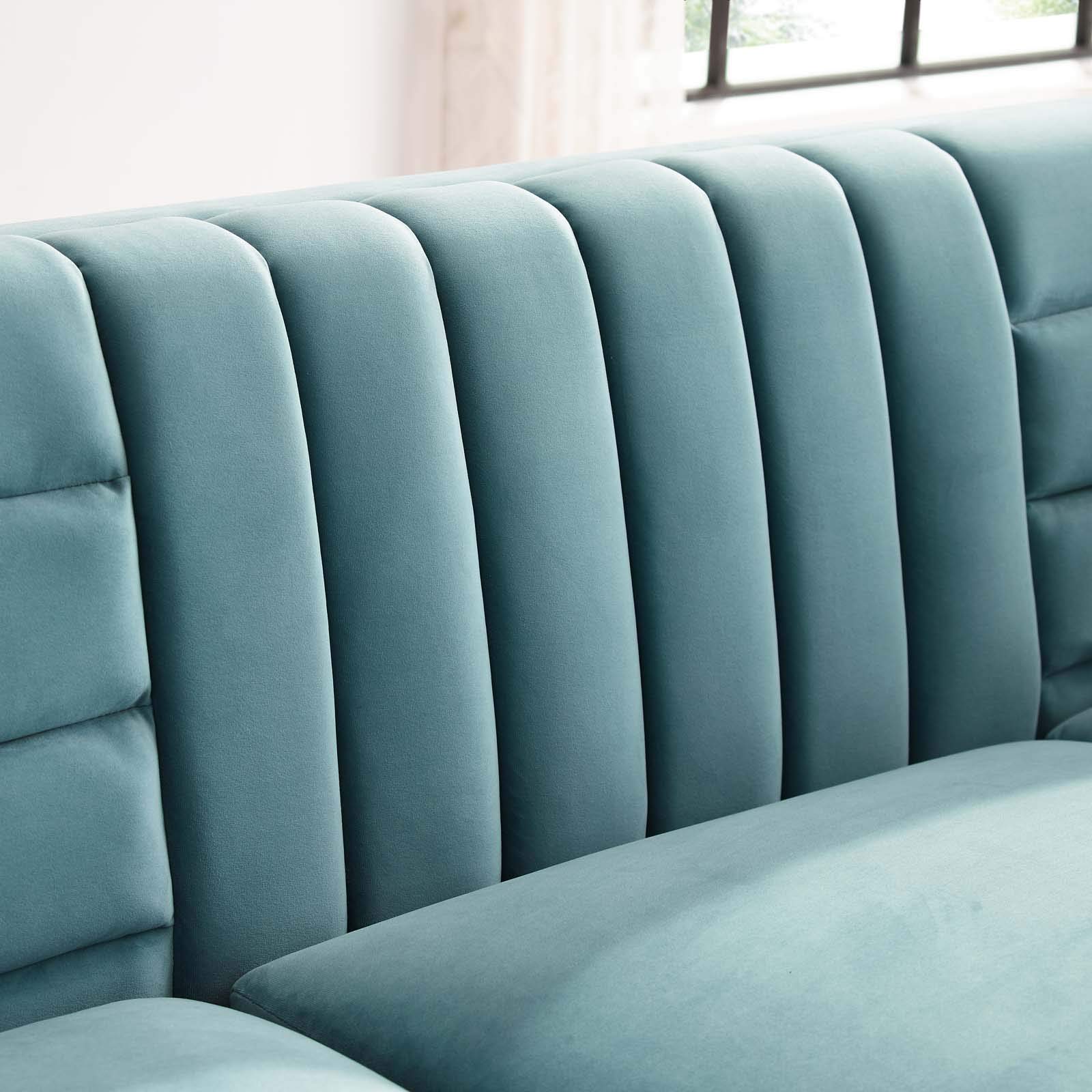 Modway Ingenuity Channel Tufted Performance Velvet Sofa, Light Blue