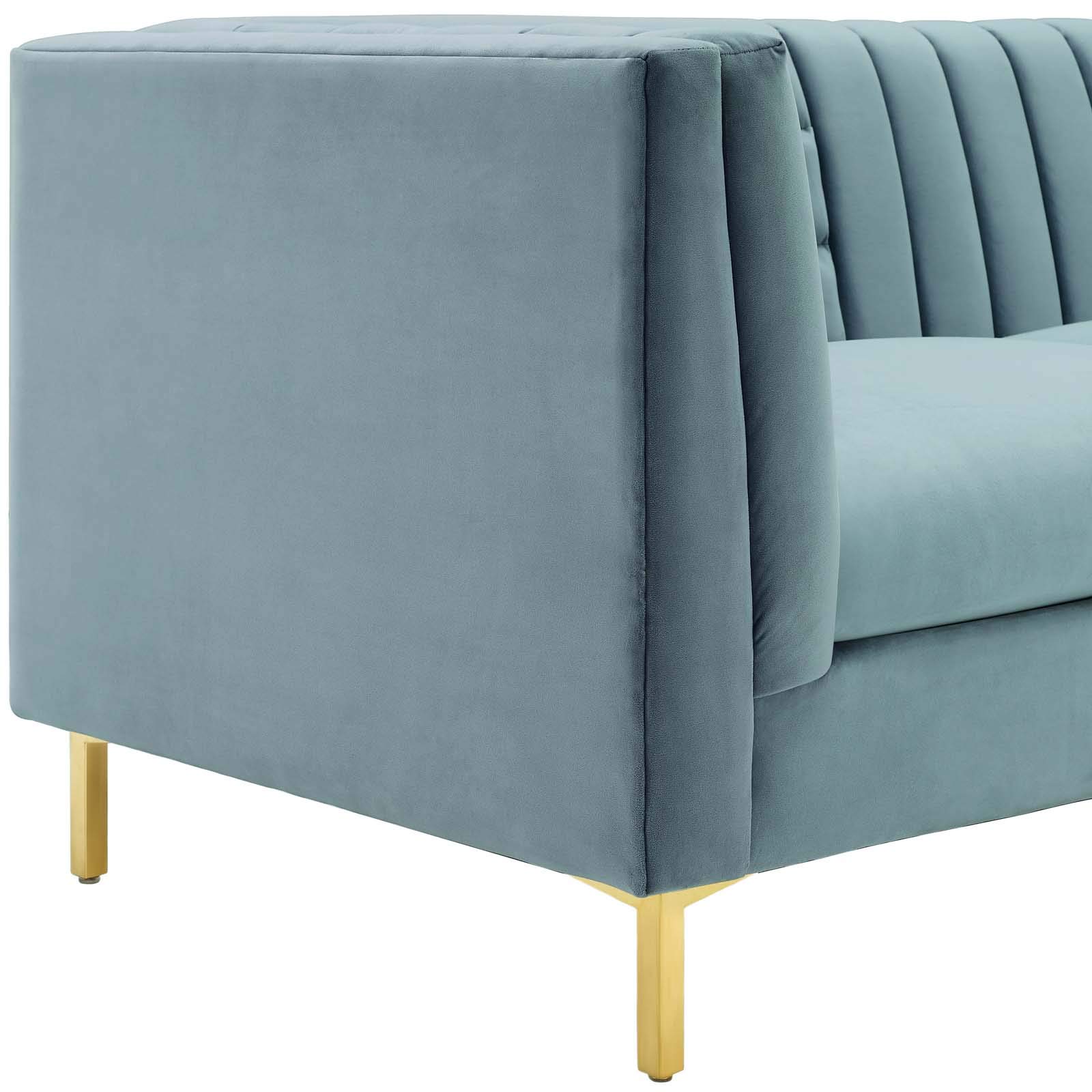 Modway Ingenuity Channel Tufted Performance Velvet Sofa, Light Blue