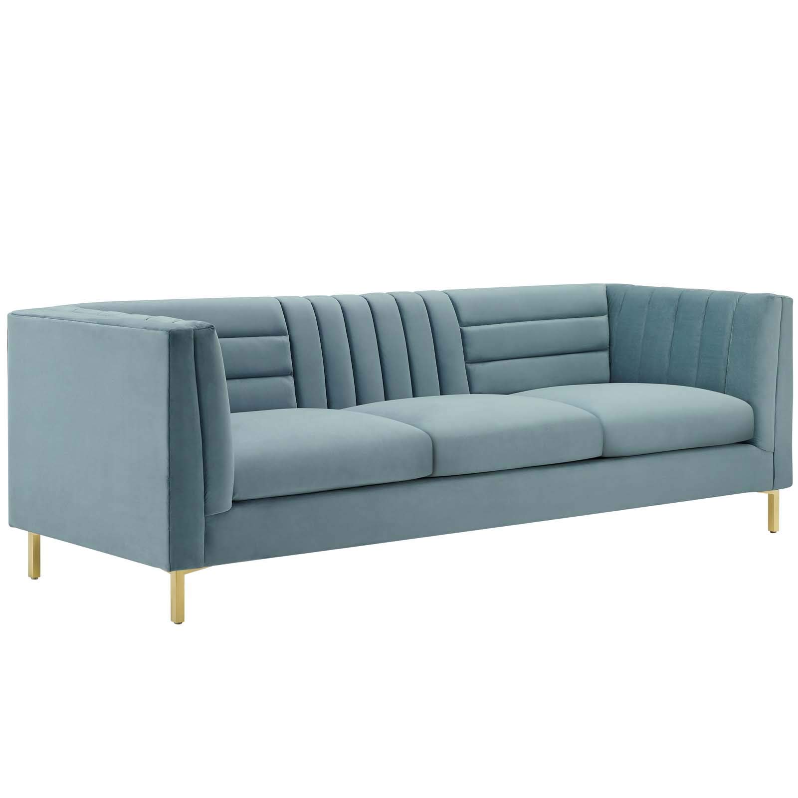 Modway Ingenuity Channel Tufted Performance Velvet Sofa, Light Blue