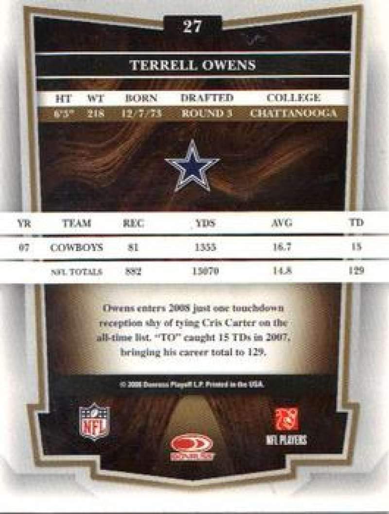 2008 Donruss Classics #27 Terrell Owens Cowboys NFL Football Card NM-MT