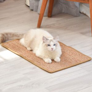 FUKUMARU Cat Scratcher Mat, 23.6 X 15.7 Inch Natural Sisal Cat Scratch Mats, Horizontal Cat Floor Scratching Pad Rug with Sticky Velcro Tapes, Protect Couch and Carpets