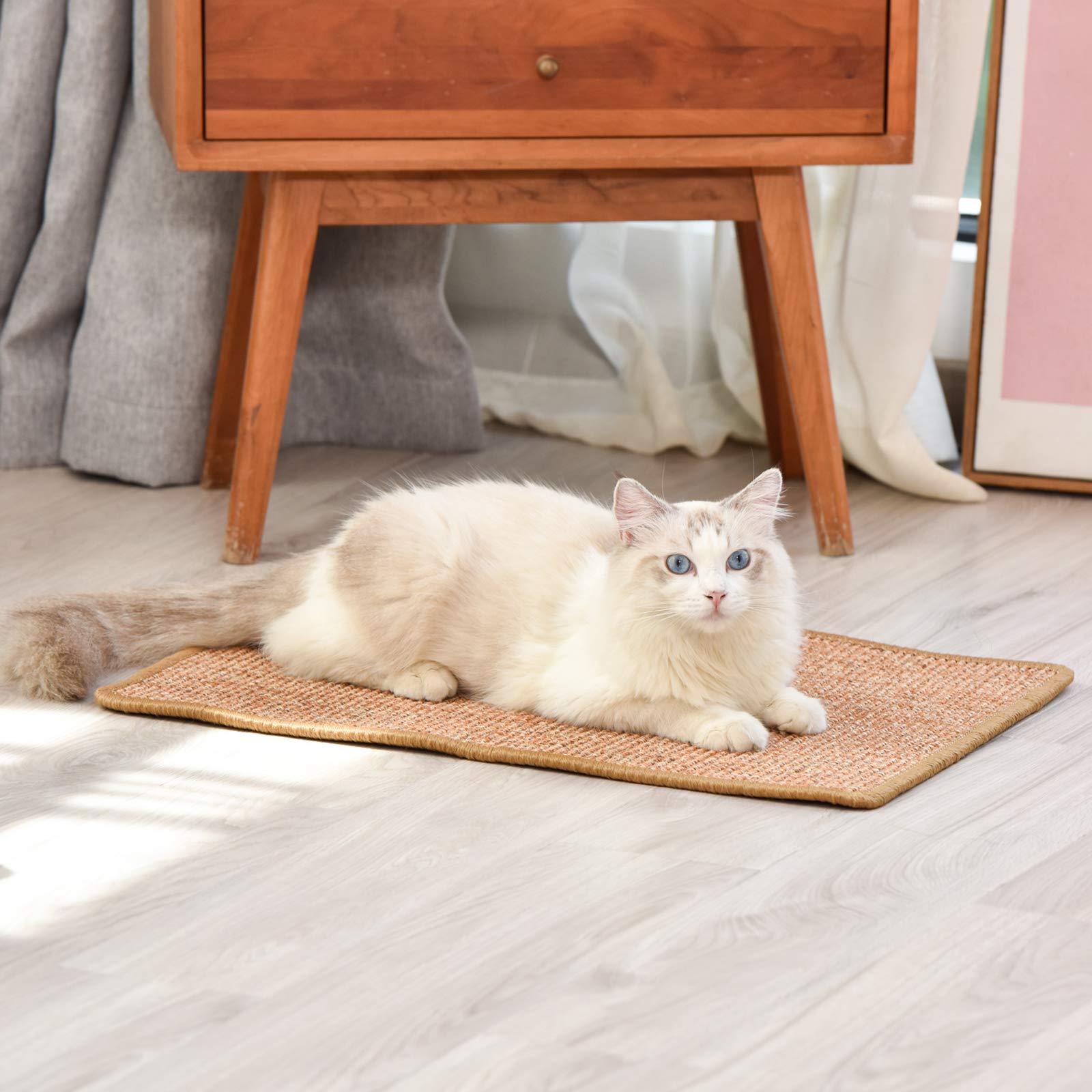 FUKUMARU Cat Scratcher Mat, 23.6 X 15.7 Inch Natural Sisal Cat Scratch Mats, Horizontal Cat Floor Scratching Pad Rug with Sticky Velcro Tapes, Protect Couch and Carpets