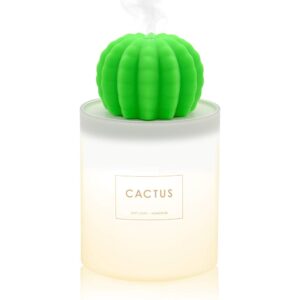 alicacho usb small humidifier with night light, 280ml tank cactus humidifier mini cool mist air humidifier with auto shutdown for bedroom office car