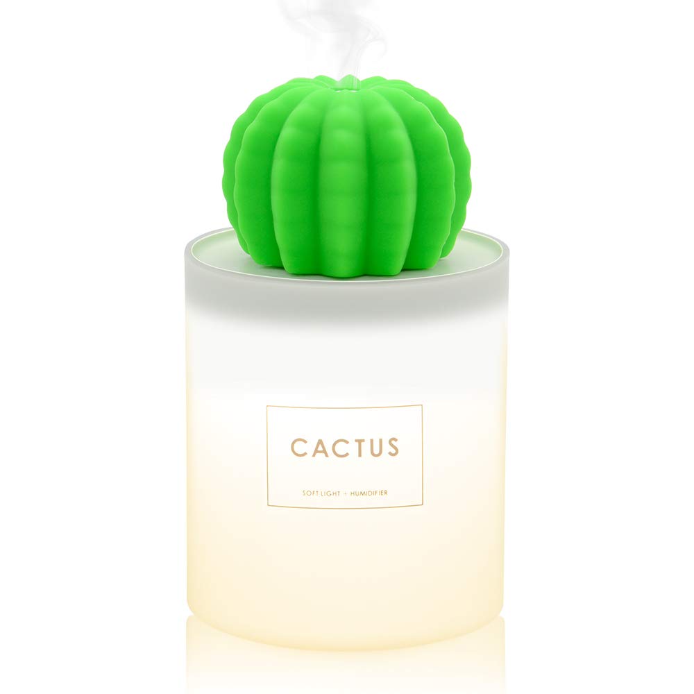 Alicacho USB Small Humidifier with Night Light, 280ml Tank Cactus Humidifier Mini Cool Mist Air Humidifier with Auto Shutdown for Bedroom Office Car