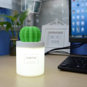 Alicacho USB Small Humidifier with Night Light, 280ml Tank Cactus Humidifier Mini Cool Mist Air Humidifier with Auto Shutdown for Bedroom Office Car