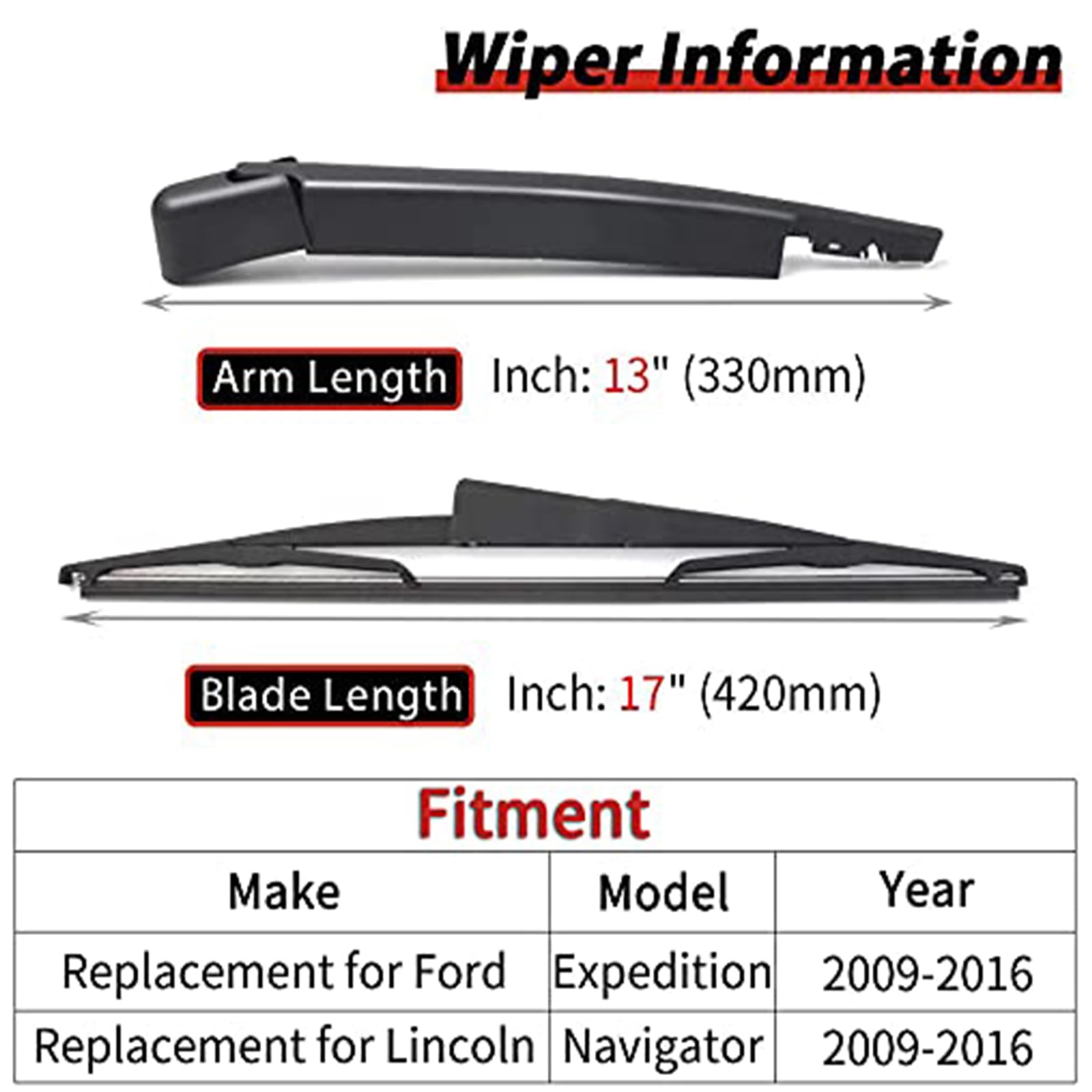 OTUAYAUTO Upgraded Replacement for Ford Expedition Lincoln Navigator 2009-2016 Rear Windshield Wiper Arm Blade Set - Replacement OEM 9L1Z17526A