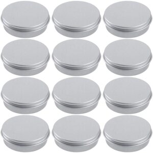 2 ounce aluminum tin jar refillable containers 60 ml aluminum screw lid round tin container bottle for cosmetic,lip balm, cream, 12 pack.
