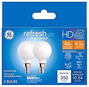 ge lighting 45715 4 watt e12 g16.5 frosted daylight led dimmable refresh hd light bulbs 2 count