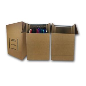 amazon basics wardrobe clothing moving boxes with bar - 24" x 24" x 40", 3-pack, brown
