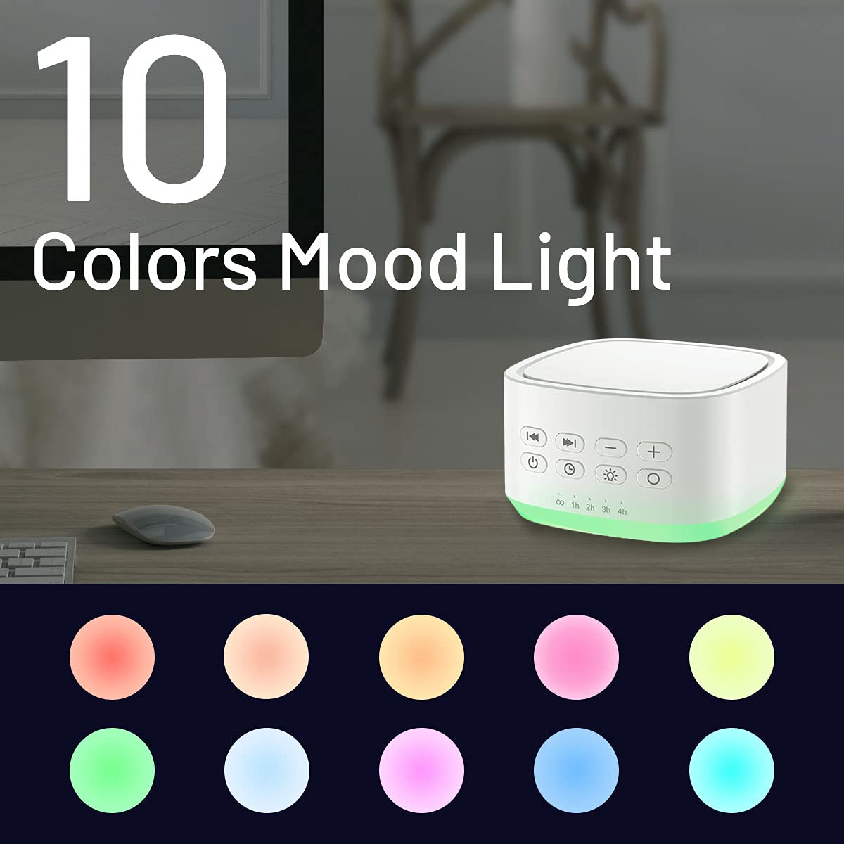 Magicteam White Noise Machine 10 Colors Lights and 25 Soothing Sounds Sleep Sound Machine with 5 Timers with Memory Feature Portable Sound Machine for Baby Adults. (White)