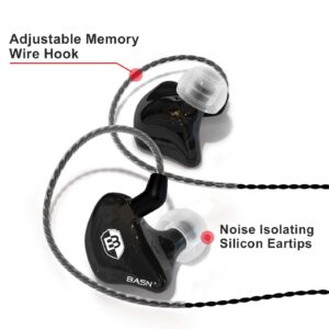 BASN Bsinger BC100 in Ear Monitor Headphones Universal Fit Noise Isolating IEM Earphones for Musicians Singers Studio Audiophiles (Black)
